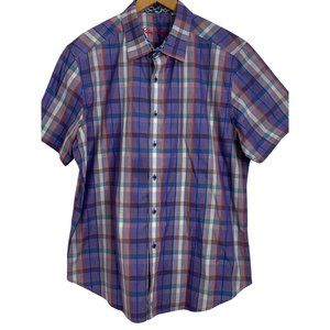 New 2XL Robert Graham Plaid Short Sleeve Button Shirt Contrast Trim NWOT 6515